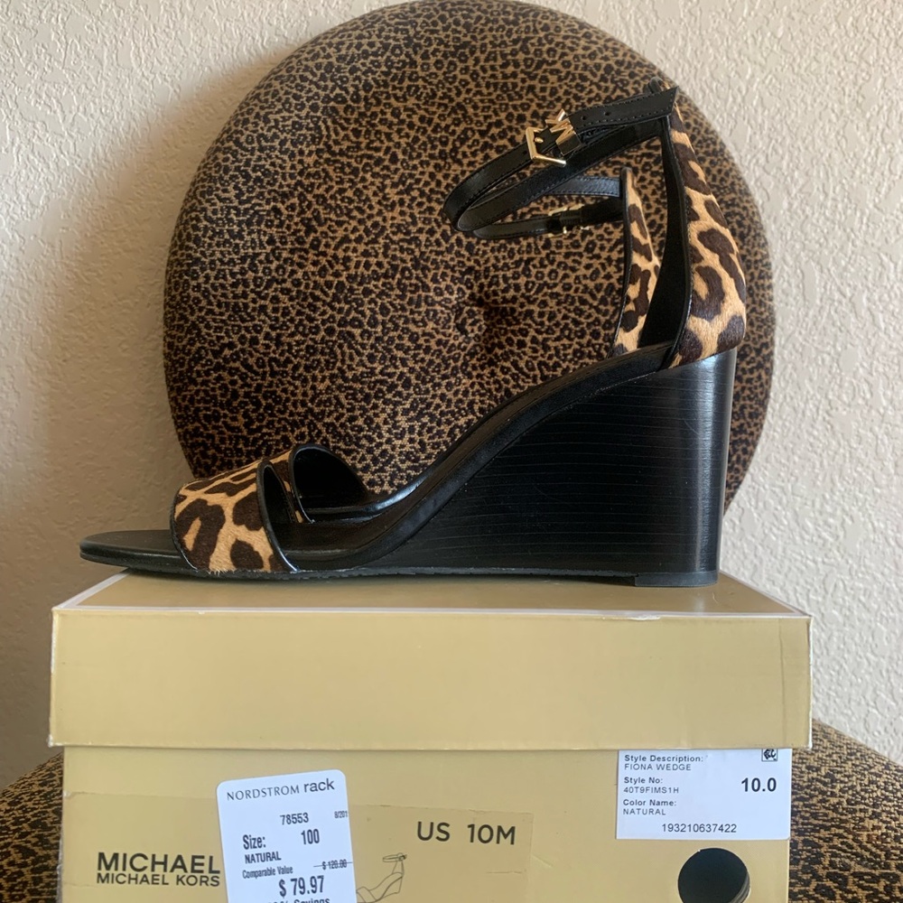 Women's Fiona Leopard-Print Calf Hair Wedge Sandals